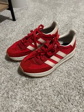 adidas Red Sneakers with White Stripes